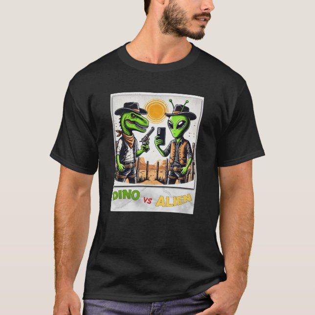 T-shirt Dino UFO Selfie : Dino vs Alien (Man Tshirt) #08 (Devant)