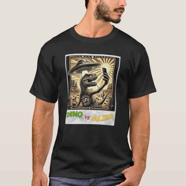 T-shirt Dino UFO Selfie : Dino vs Alien (Man Tshirt) #10 (Devant)