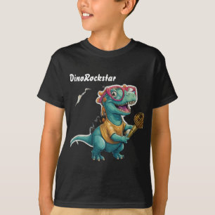 T-shirt DinoRockstar dinosaure avec lunettes et micro doré