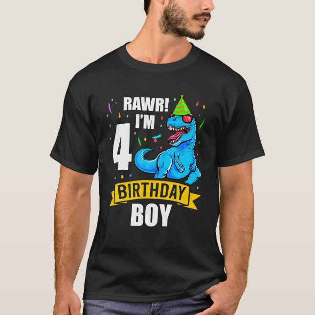 T-shirt Dinosaur 4 4 Ans Enfant garçon de quatre ans (Devant)
