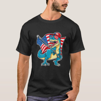 T-shirt Dinosaur 4 juillet Garçons T Rex American Flag USA