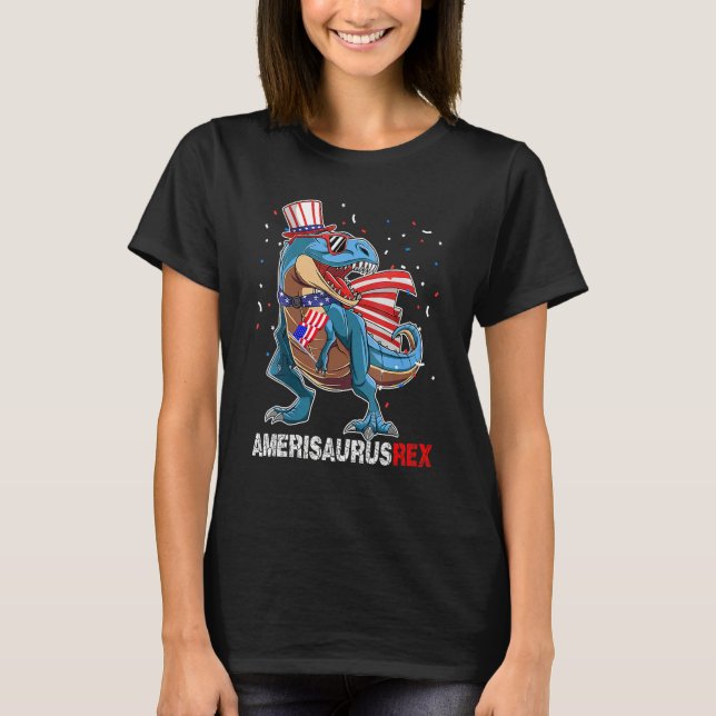 T-shirt Dinosaur 4th Of July  Kids Boys Men Amerisaurus Re (Devant)