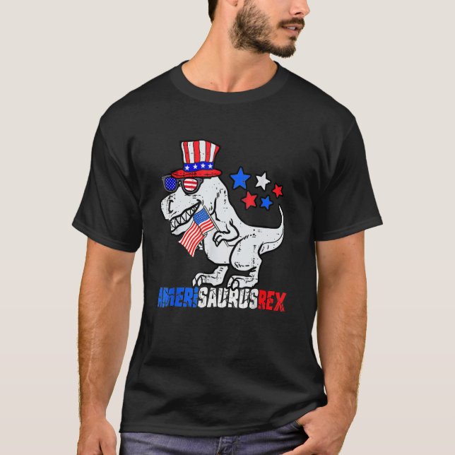 T-shirt Dinosaur 4th Of July Kids Boys Men Amerisaurus Rex (Devant)