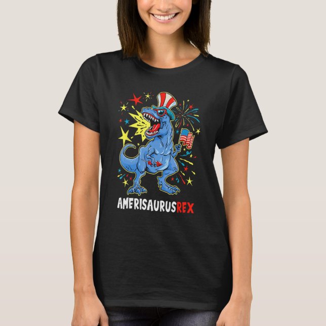 T-shirt Dinosaur 4th Of July US Flag Amerisaurus Res Patri (Devant)