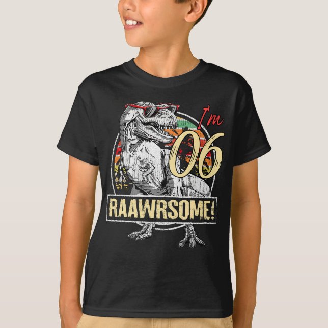 T-shirt Dinosaur 6e anniversaire cadeaux de fête pour fill (Devant)
