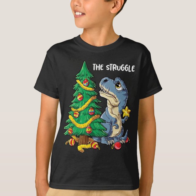 T-shirt Dinosaur Arbre de Noël Rex La Lutte Garçons Noël (Devant)