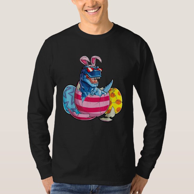 T-shirt Dinosaur Bunny Ears Sunglasses Rabbit Eggs Easter  (Devant)