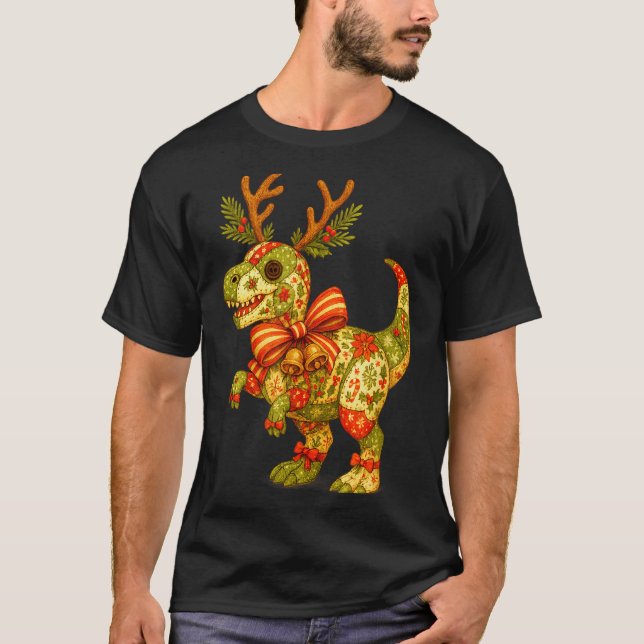 T-shirt Dinosaur Christmas Season Patchwork T-rex Squad Fa (Devant)