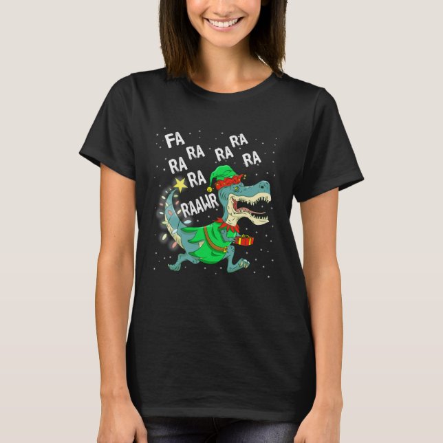 T-shirt Dinosaur Christmas Tree Rex Fa Ra Ra Rawr Trex Elf (Devant)