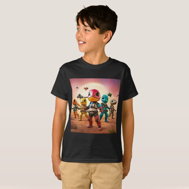 T-shirt Dinosaur Defenders ready for battle. (Devant entier)