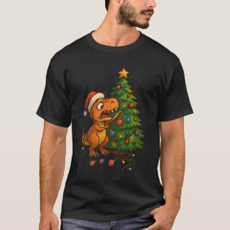 T-shirt Dinosaur Destroying Christmas Tree Funny Holiday