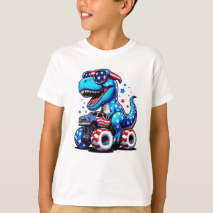T-shirt Dinosaur équitation Drapeau américain Camion 4 jui