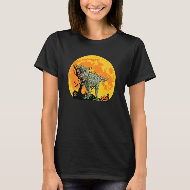 T-shirt Dinosaur Halloween Mummy Saurus Rex Quote Pumpkin (Devant)