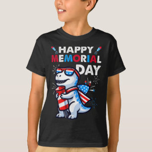 T-shirt Dinosaur Juillet 4 Feu d'artifice Drapeau américai