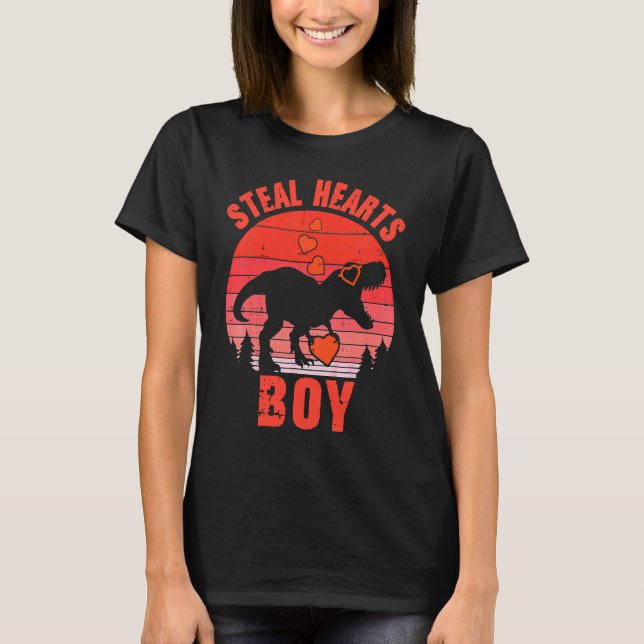 T-shirt Dinosaur Kids  Steal Her Heart Valentine's Day Boy (Devant)