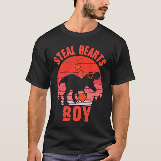 T-shirt Dinosaur Kids  Steal Her Heart Valentine's Day Boy (Devant)
