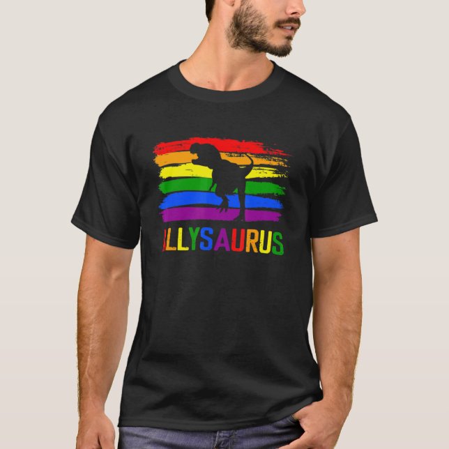 T-shirt Dinosaur Lgbt Gay pride Drapeau Allysaurus Ally Re (Devant)