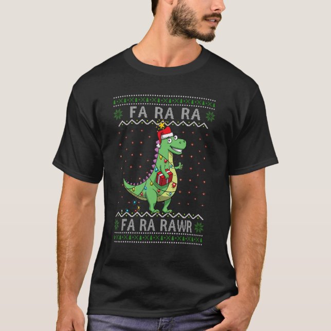 T-shirt Dinosaur Light Noël Fa Rawr Rawr UGLY Rex Boys (Devant)