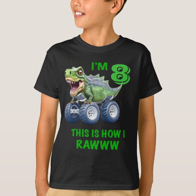 T-shirt Dinosaur monstre camion âge personnalisable (Devant)