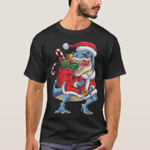T-shirt Dinosaur Noël Père Noël T rex Garçons Hommes