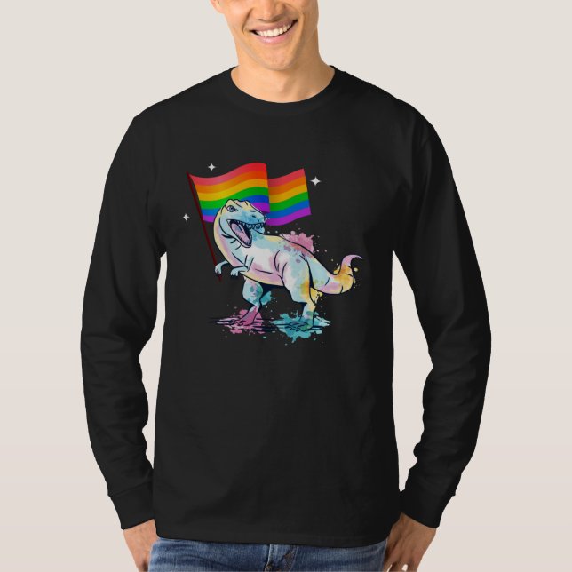 T-shirt Dinosaur Rawr Pride Parade Gay & Lesbian Rainbow F (Devant)