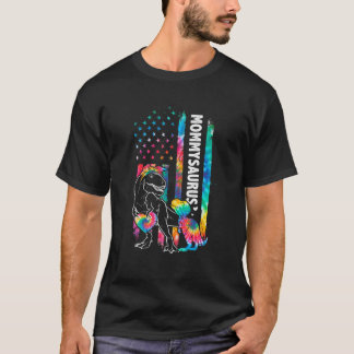 T-shirt Dinosaur Rex Mommy Saurus Tie Dye USA Drapeau Matc
