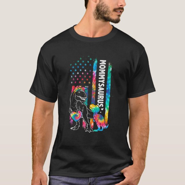T-shirt Dinosaur Rex Mommy Saurus Tie Dye USA Drapeau Matc (Devant)