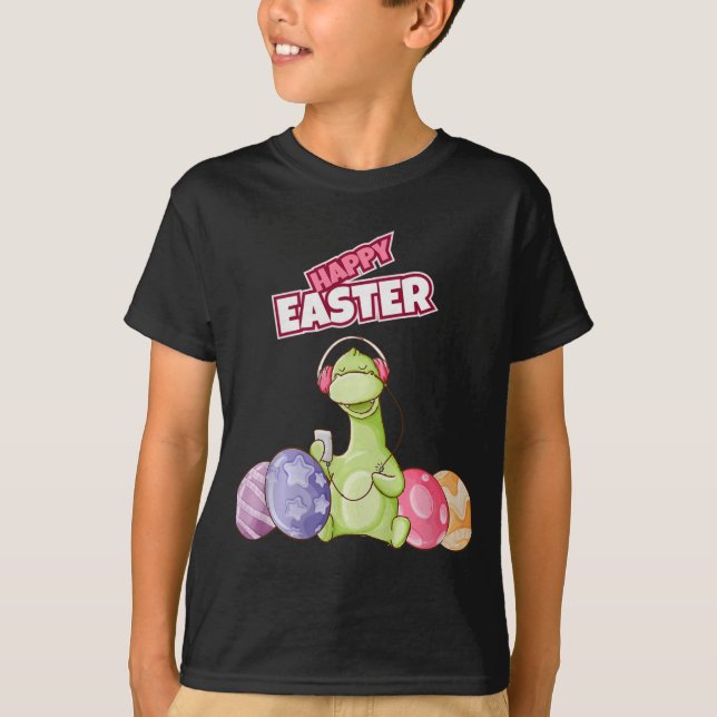 T-shirt Dinosaur Say Happy Easter Premium Tri-blend  (Devant)