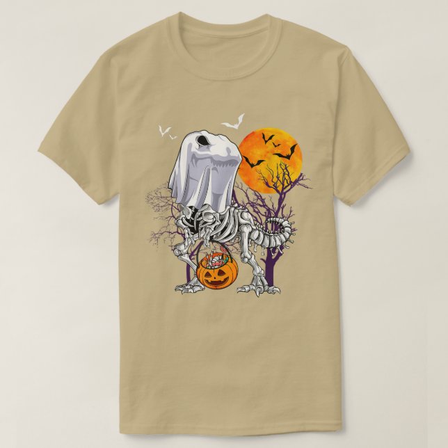 T-shirt Dinosaur Squelette drôle Halloween Citrouille de b (Design devant)