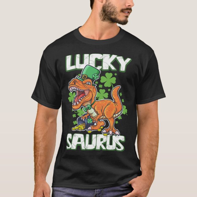 T-shirt Dinosaur St Patrick's Day LUCKY SAURUS T Rex LUCKY (Devant)