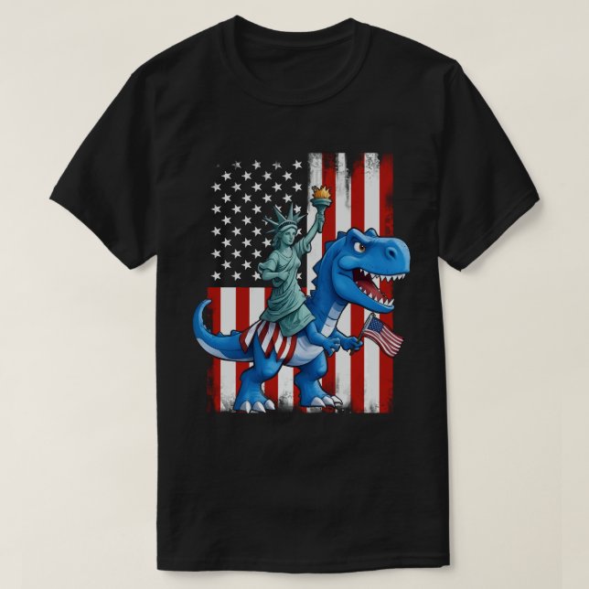 T-shirt Dinosaur Statue Liberté 4 juillet Drapeau Américai (Design devant)