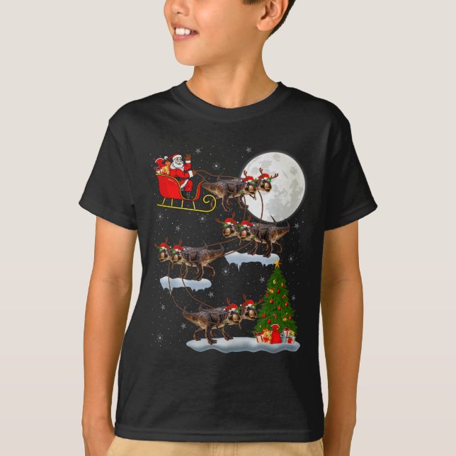 T-shirt Dinosaur T-rex Santa Sleigh Flying Funny Magical C (Devant)