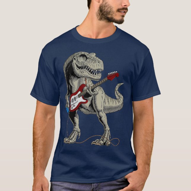 T-shirt Dinosaur TRex jouer basse guitare cadeau Tee (Devant)