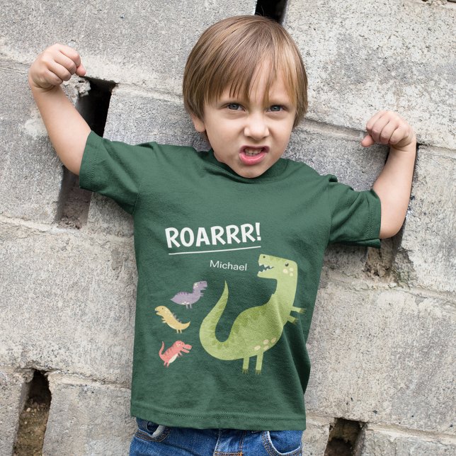 T-shirt Dinosaur vert rugissement Monogramme enfant garçon (Créateur téléchargé)