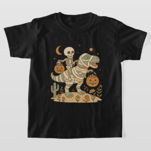T-shirt Dinosaure à cheval sur un squelette avec des bonbo