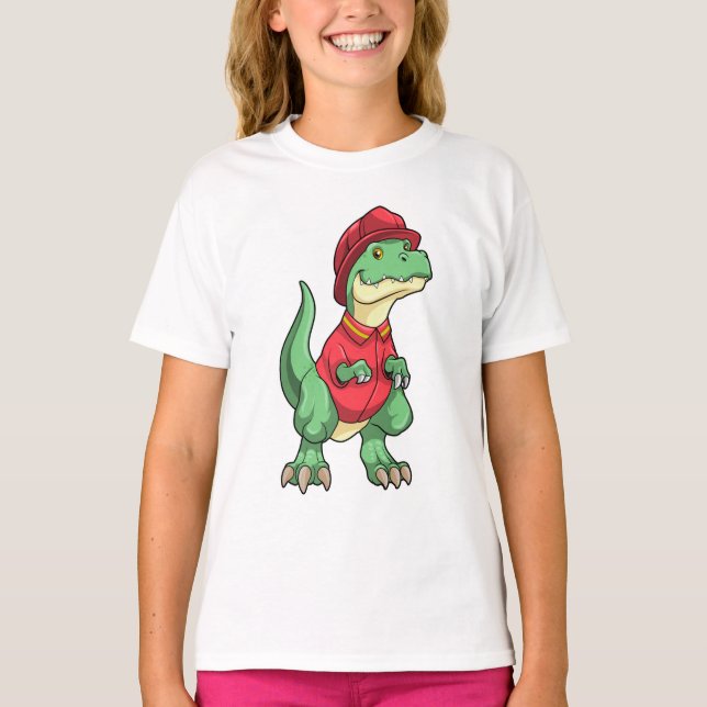 T-shirt Dinosaure comme pompier avec casque d'incendie (Devant)