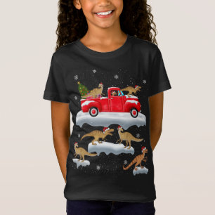 T-Shirt Dinosaure Conduite Arbre de Noël Camion Rouge Dino