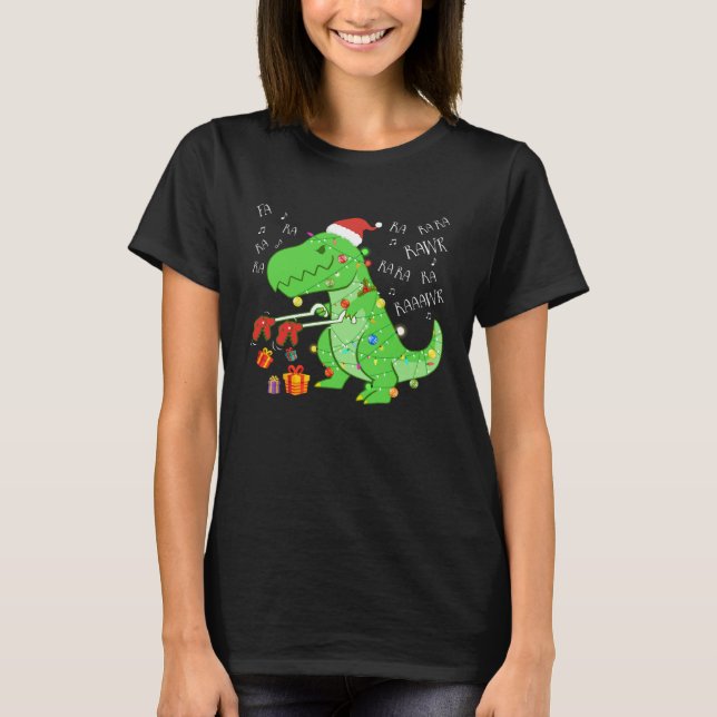 T-shirt Dinosaure De Noël Fa Ra Rawr Avec Le Casquette De  (Devant)