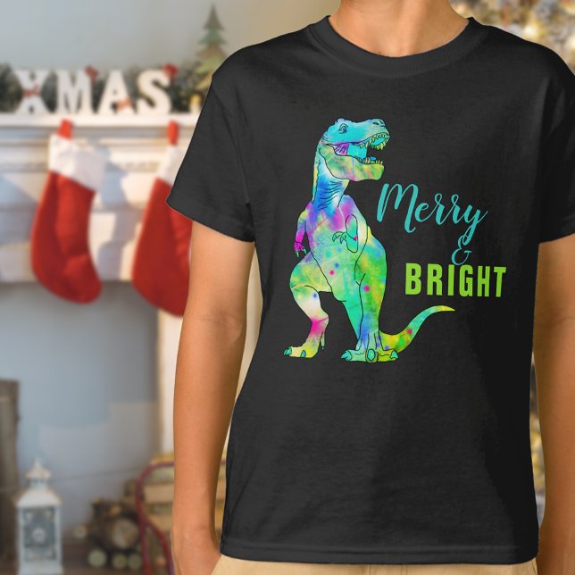 T-shirt Dinosaure de Noël Merry & Bright T-Rex Devis (Merry & Bright christmas dinosaur T-Rex kids T-Shirt)