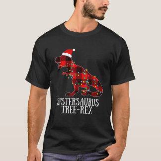 T-shirt Dinosaure de Noël Père Noël Lumières Plaid Sisters