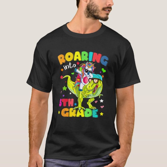 T-shirt Dinosaure D'Équitation De 5E Année Unicorne Reveni (Devant)