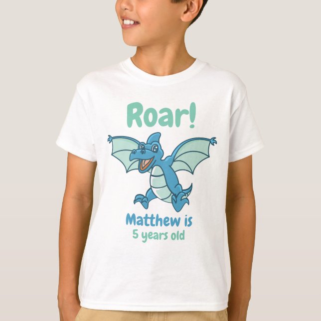 T-shirt Dinosaure dragon vert et bleu Roar Boy's Birthday (Devant)