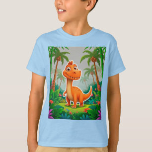 T-shirt Dinosaure orange joueur dans un cadre de jungle lu