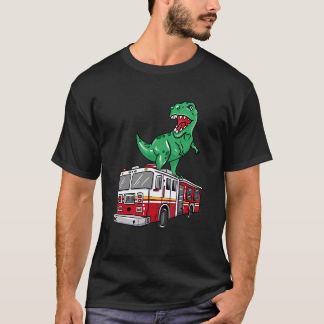 T-shirt Dinosaure Pompier Sur Le Camion Dino (Devant)