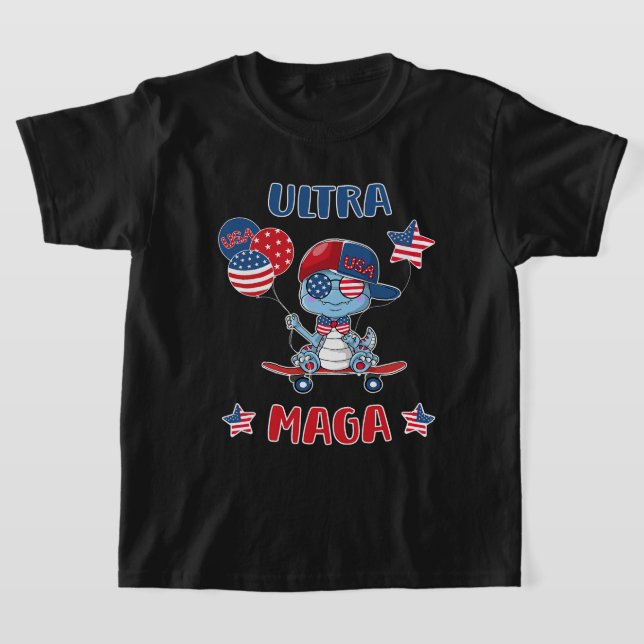 T-shirt Dinosaure Pour Enfants Ultra Maga 4 juillet Avec S (Poser)