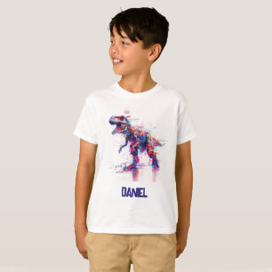 T-shirt Dinosaure Rex T-Rex Futuriste Avec Nom Enfants