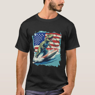 T-shirt Dinosaure Rouge Blanc Bleu Surfant Pour Juri Patri