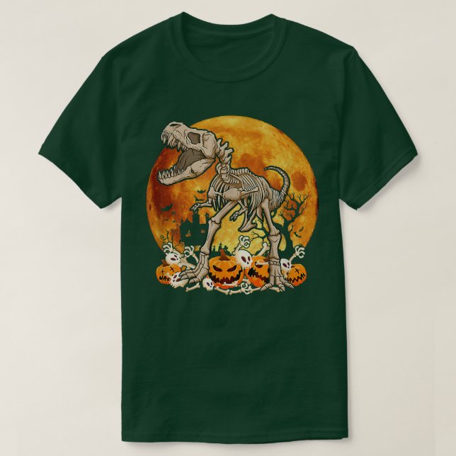 T-shirt Dinosaure Squelette Citrouille Avec Coût D'Hallowe (Design devant)