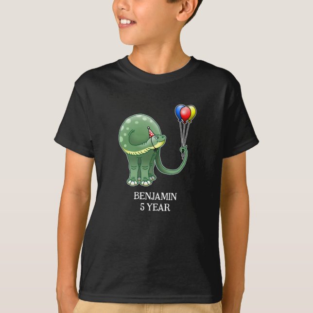 T-shirt Dinosaure tenant Ballons Anniversaire (Devant)