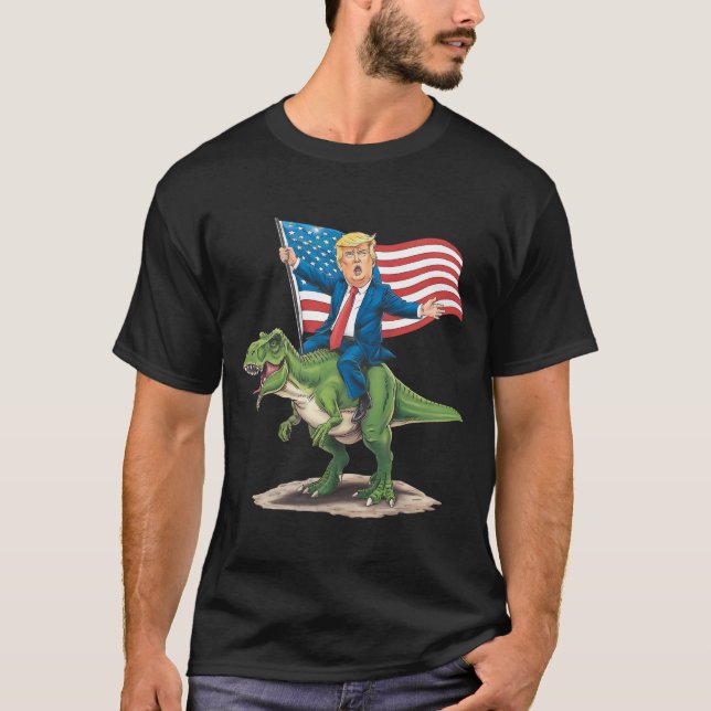 T-shirt Dinosaure Trump Riding T Rex États-Unis Drapeau am (Devant)